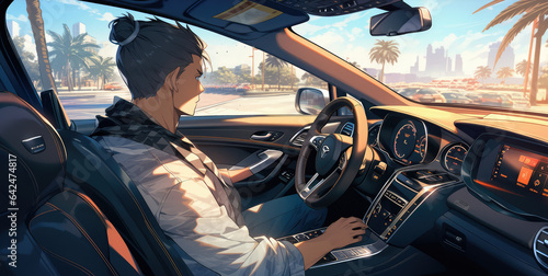 Close-up on a driver inside a luxury car - Generative AI © RobertNyholm
