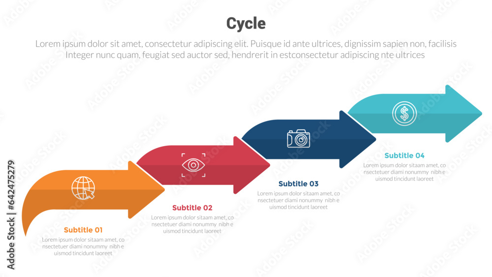 cycle or cycles stage infographics template diagram with arrow right direction step ladder and 3 point step creative design for slide presentation