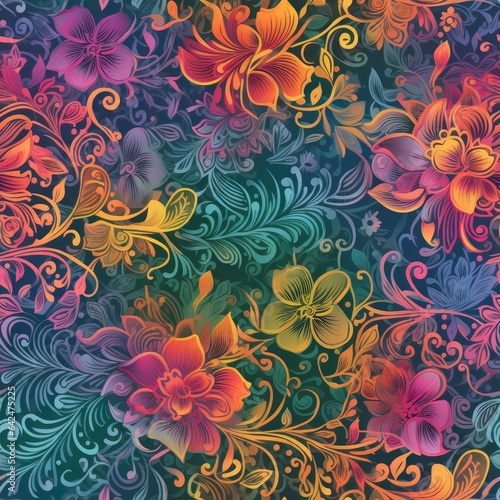 "Colorful Petals: Seamless AI Floral Creations". Seamless Pattern.
