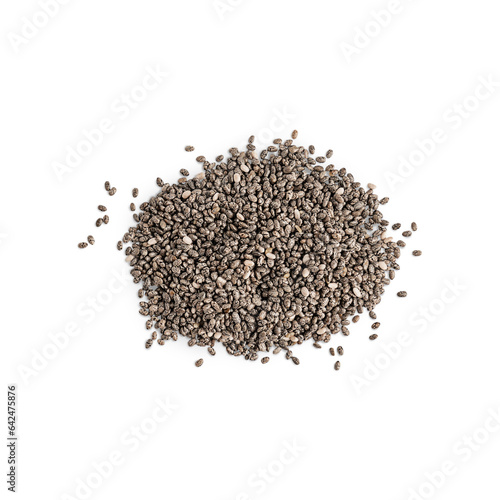 Fotografie Top view of heap or pile of healthy organic hydrophilic chia seeds isolated on w