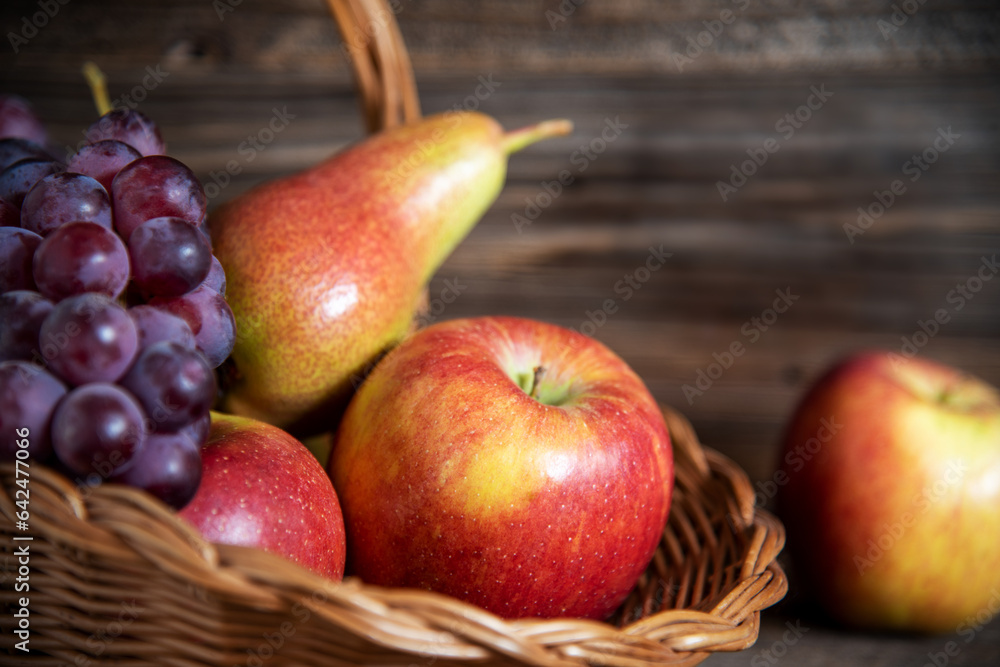 Fruits in Autumnal Atmosphere, Apples and Grapes Fruits in Autumnal Atmosphere, Apples and Grapes