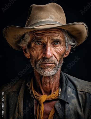 portrait of old man wearing a cowboy hat