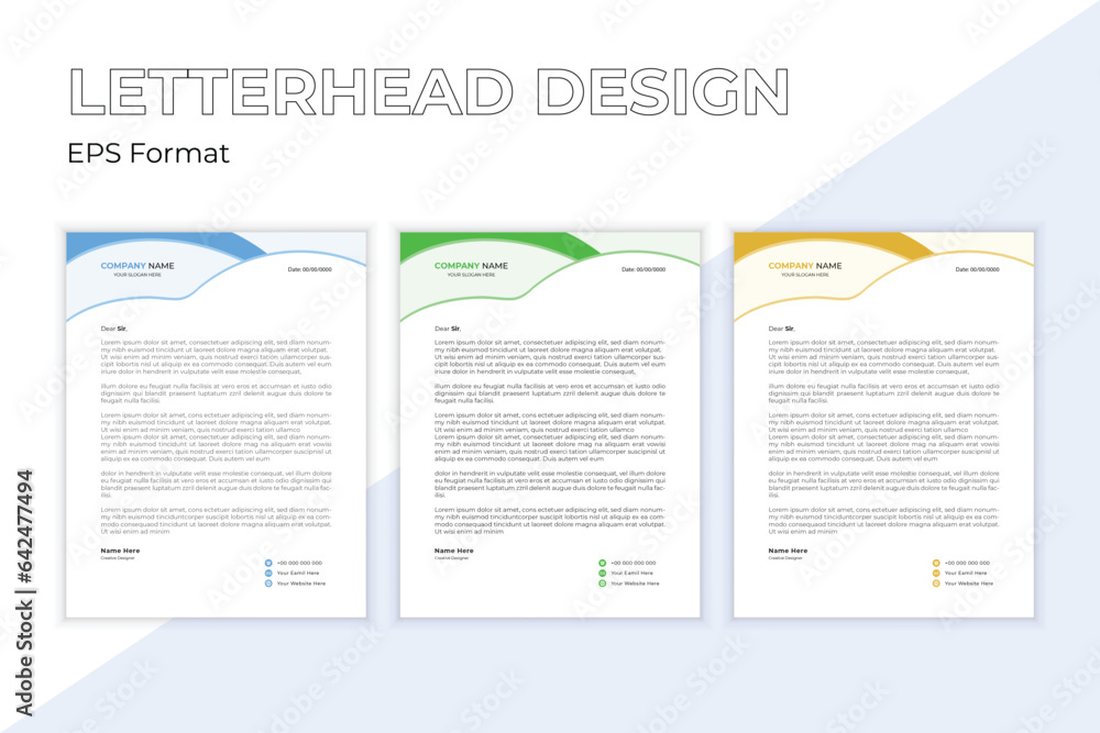 Clean and professional corporate business letterhead template design with color variation.