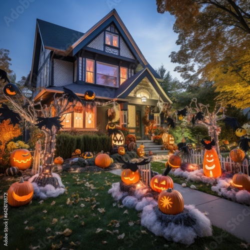 front house a Halloween decoration  photo