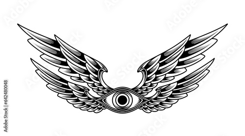 Vector Eye with angel wings tribal tattoo	 photo