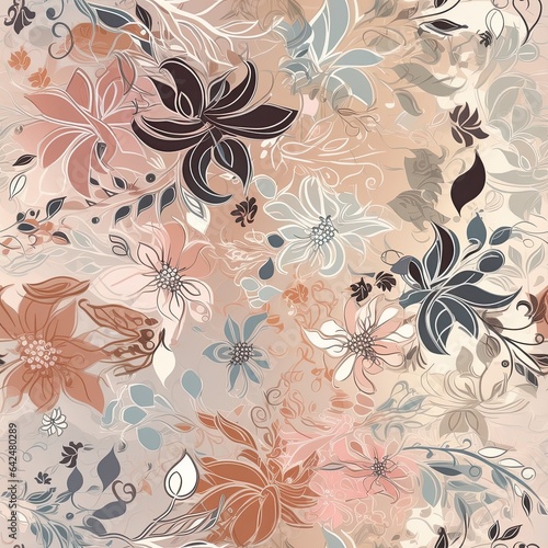 "Blossoming in Harmony: Seamless Florals". Seamless pattern. ai generated.