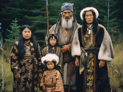 Ainu Family in Traditional Attire - generative ai