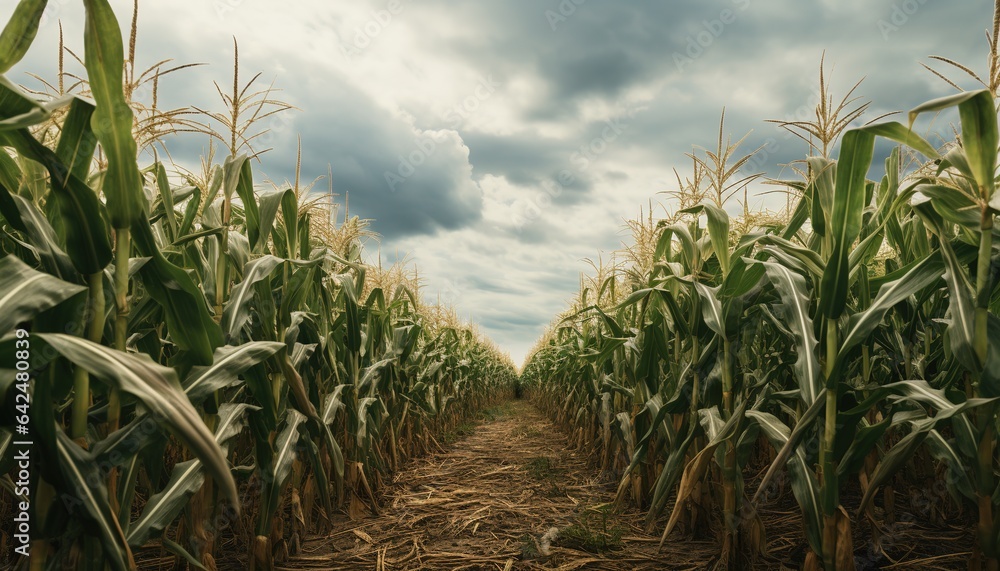 Cornfield under overcast and cloudy skies. Cornfield under overcast and cloudy skies.