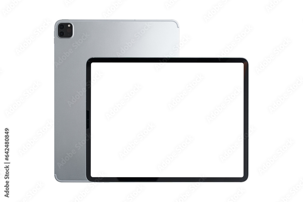 Tablets with blank screen front and back view isolated on white background