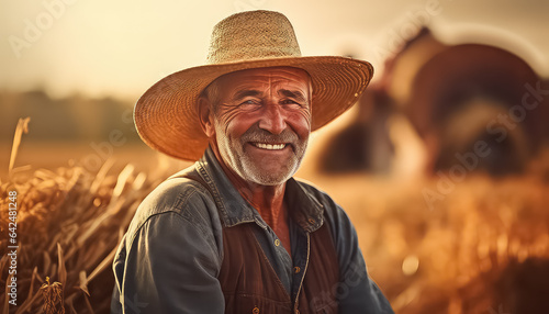 Closeup portrait of a senior farmer in autumn time