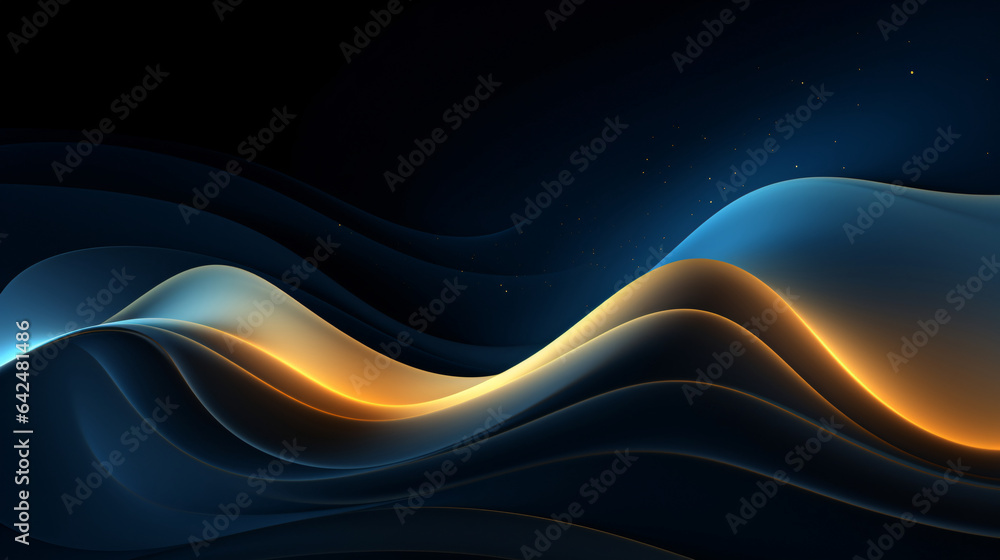 Abstract dark blue wavy gold line curve background - obrazy, fototapety, plakaty 
