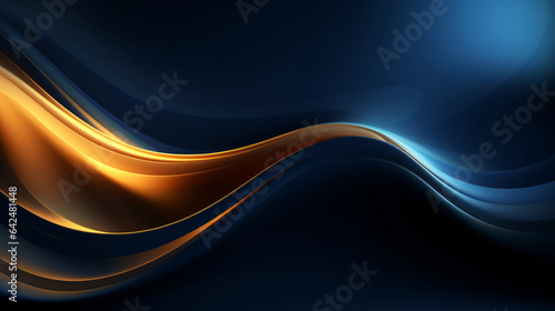 Abstract dark blue wavy gold line curve background