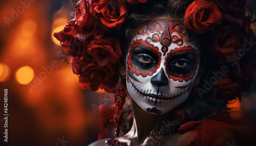 catrina skull makeup for halloween in bokeh light © terra.incognita