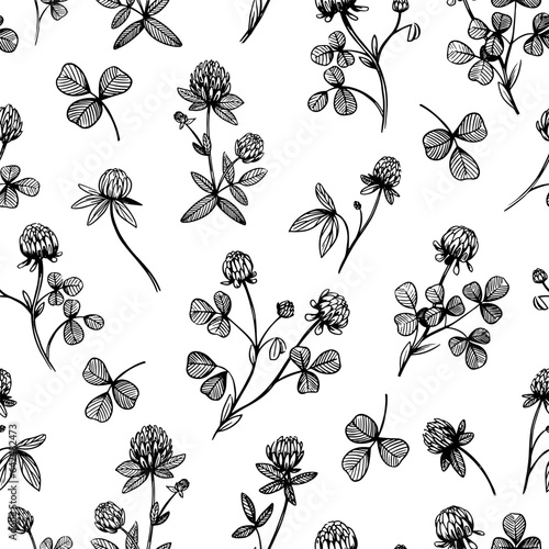 Red clover seamless vector pattern.  Desing for fabric and package. Floral elements