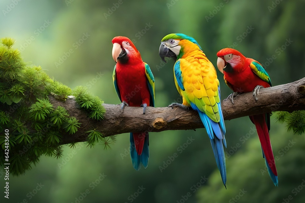 red and green macaw - obrazy, fototapety, plakaty 
