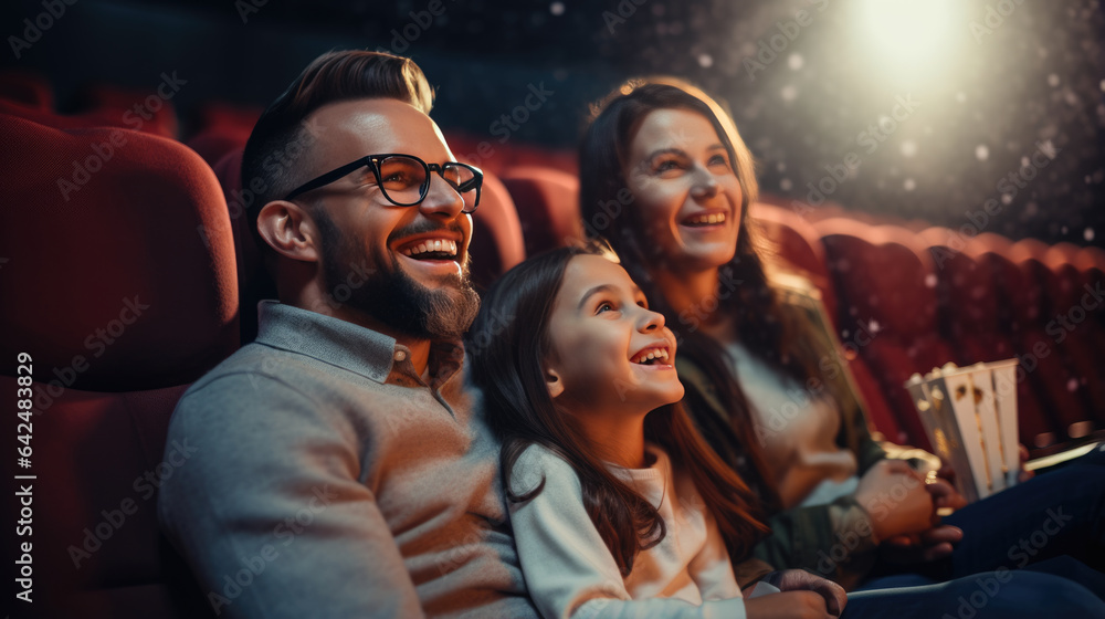 Family in a cinema watching a movie