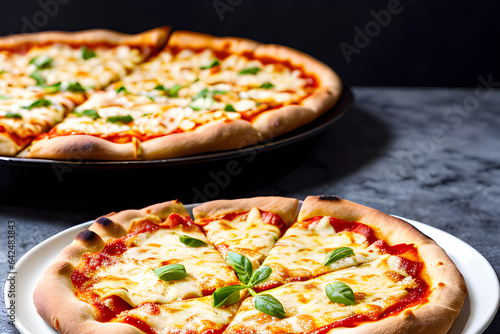 Classic Italian pizza fresh out of the oven, showcasing its melted cheese and golden crust