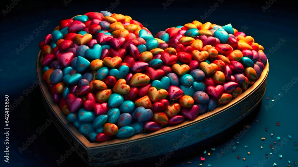 a giant heart shaped box filled with many different colored hearts