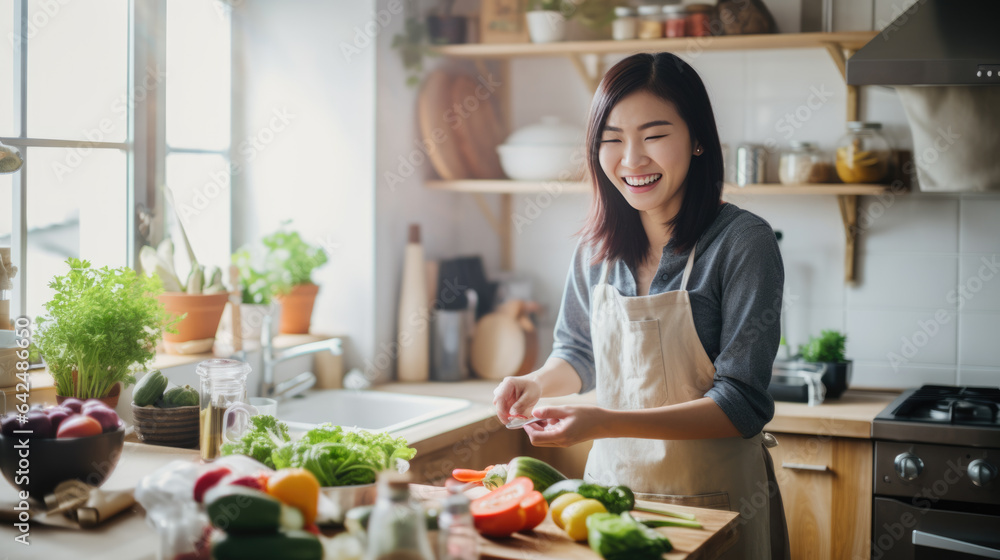 Young woman cooking in the kitchen