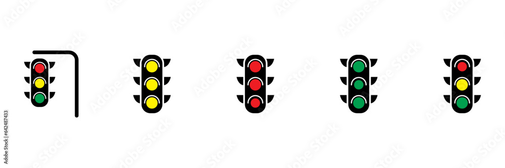 Traffic control light, signal with red, yellow and green color flat ...