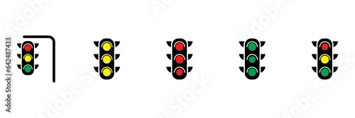 Traffic control light, signal with red, yellow and green color flat icon for apps and ui design and websites.