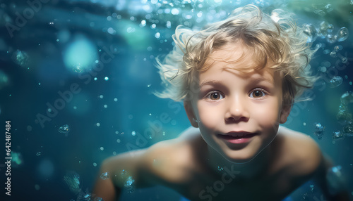 little boy is underwater in a pool © terra.incognita