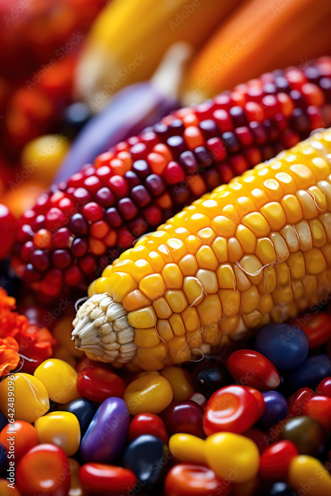 Flint corn closeup, red and yellow, fall autumn seasonal decor, home harvest decoration, vertical Flint corn closeup, red and yellow, fall autumn seasonal decor, home harvest decoration, vertical