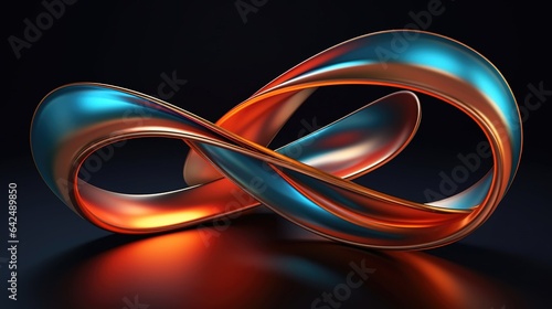 Abstract metallic colorful twisted shape with metallic lines. Created with Generative Ai technology
