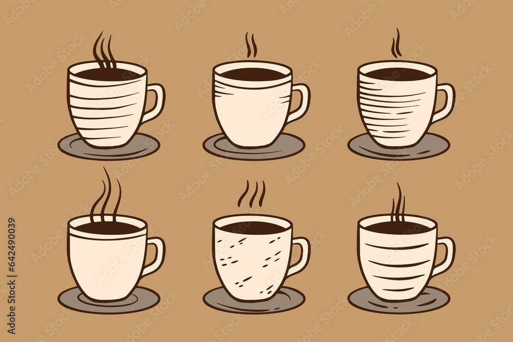 Obraz premium collection set illustrations hand drawn of coffee cups colorful