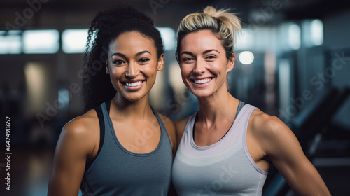 Portrait of young sports women on a group training in a gym