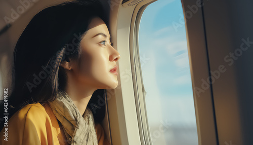 woman looking outside the window of a jet aircraft © terra.incognita