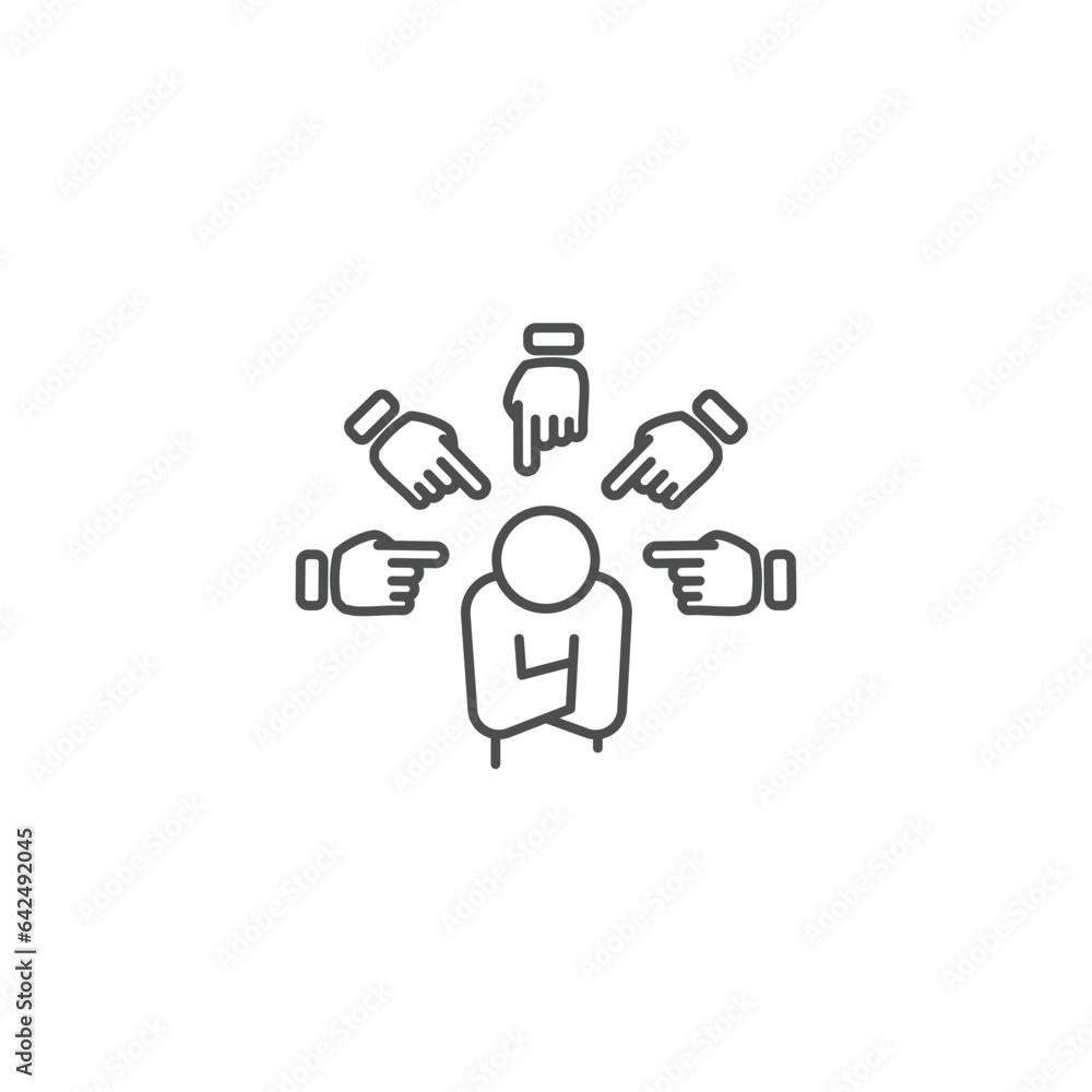 bullying icon, bully persecution, harassment and hate attack, social blame, accuse victim, thin line symbol on white background - editable stroke vector illustration	