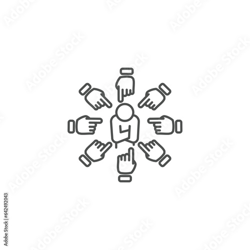 bullying icon, bully persecution, harassment and hate attack, social blame, accuse victim, thin line symbol on white background - editable stroke vector illustration	