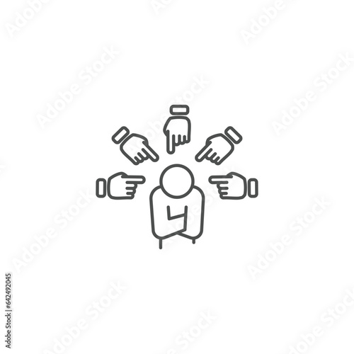 bullying icon, bully persecution, harassment and hate attack, social blame, accuse victim, thin line symbol on white background - editable stroke vector illustration	