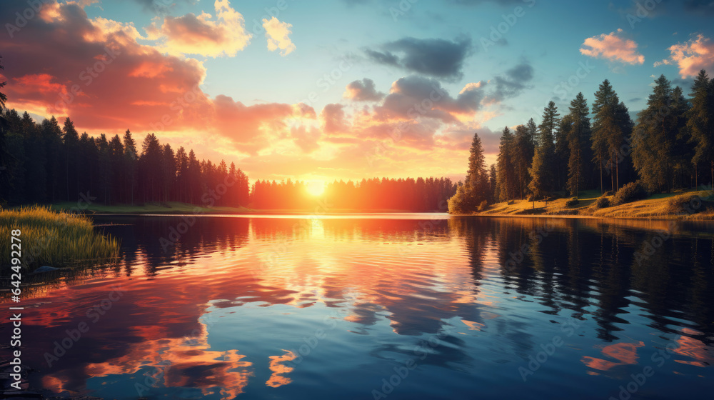 Obraz premium sunset over the river