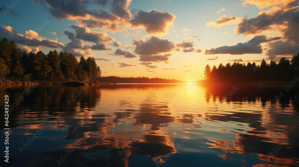 Obraz premium sunset over the lake