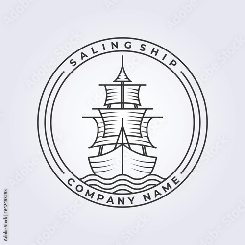 Line art traditional sailing boat logo vector illustration design
