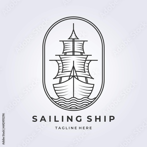 Line art traditional sailing boat logo vector illustration design