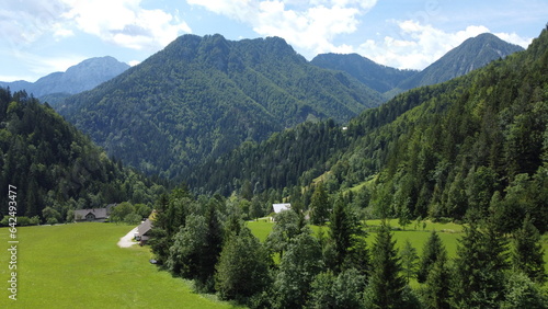 Drone shot of the Kamnik Alps in the north of Slovenia