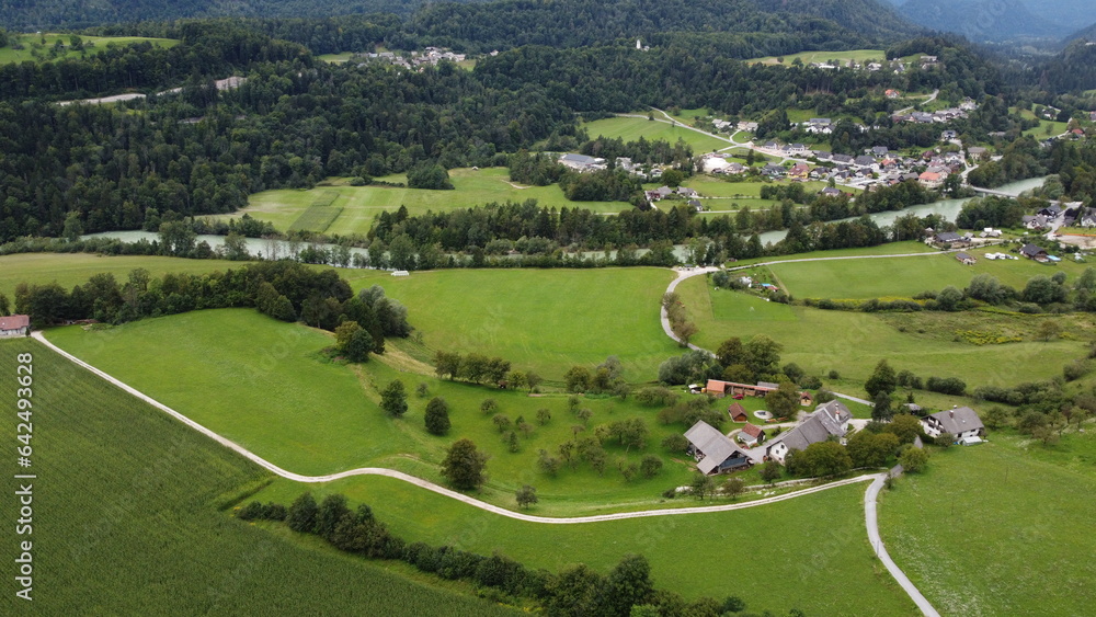 Obraz premium Drone shot of the surrounding of Radovljica, Slovenia