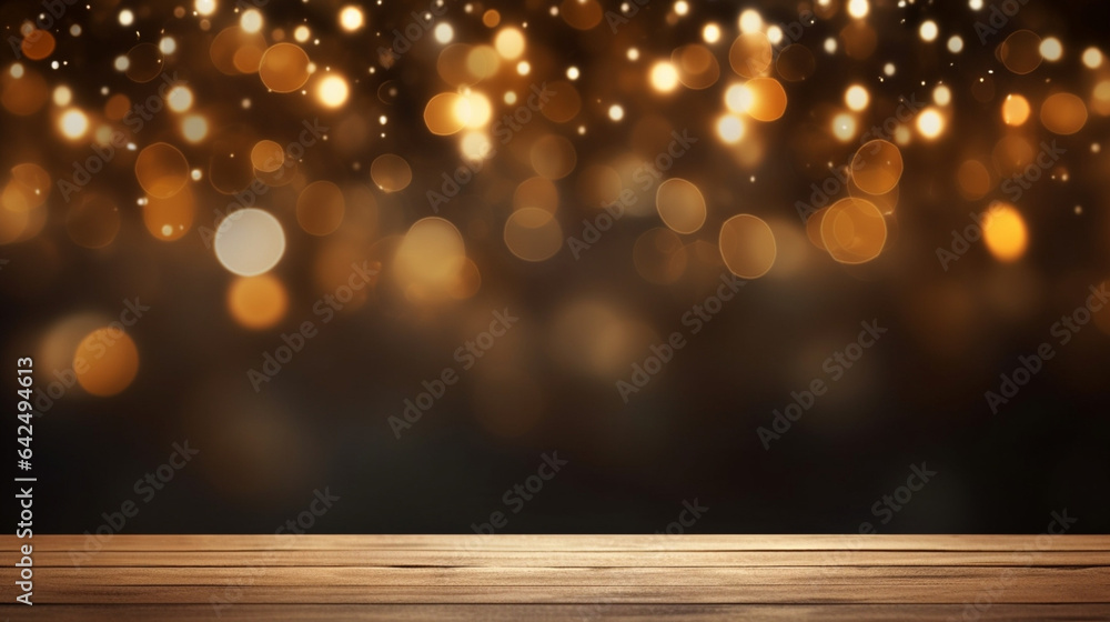 Blur empty wooden background design table gold christmas abstract lights wood celebration bokeh