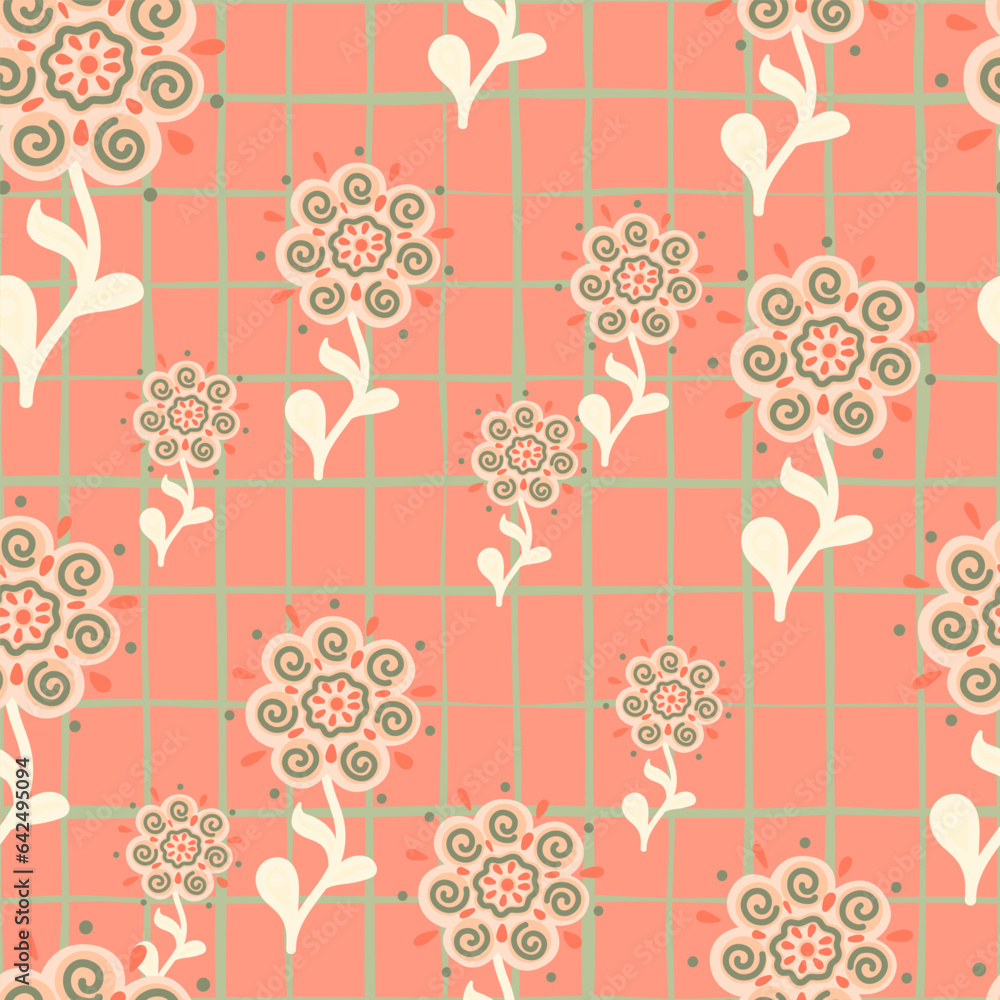 Abstract ethnic flower seamless pattern. Stylized floral botanical wallpaper.