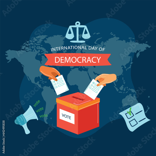 Free vector flat design international day of democracy with hands and ballot box