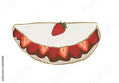 Brazilian food tapioca with strawberries and chocolate. Food made from cassava starch with various fillings. Vector illustration isolated on transparent background.