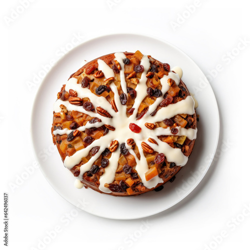 Delicious Christmas Fruitcake Isolated on a White Background