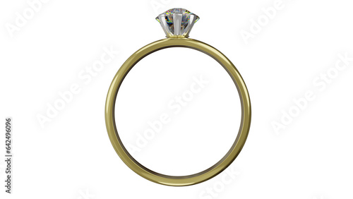 Golden ring with diamond isolated on transparent and white background. Jewelry concept. 3D render