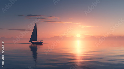 석양이 지는 바다와 보트