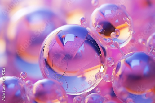 Purple and yellow soap bubbles in paint create an abstract design suitable for a colorful background.