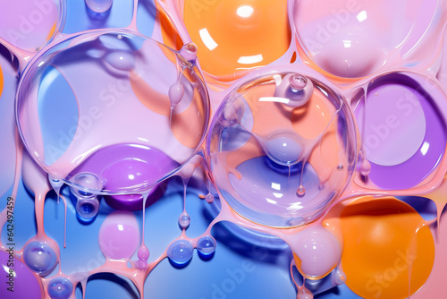 Abstract purple and yellow paint with bubbles mixed together to create an interesting background. 