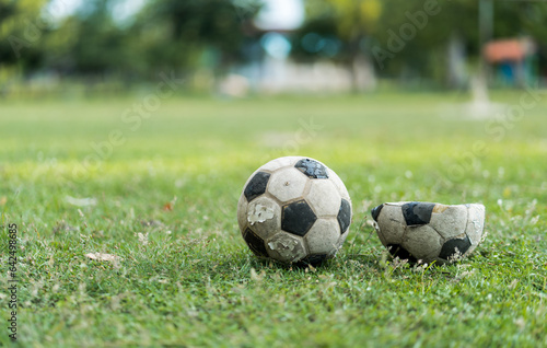 Close up of a old soccer, at the old football field. © khunnok studio